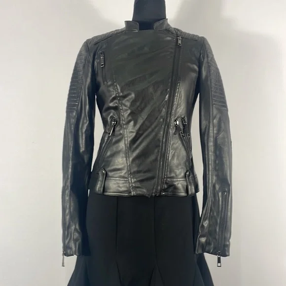 Gianni Binni Black Faux Leather Biker, Motto Jacket,XS - Picture 7 of 15
